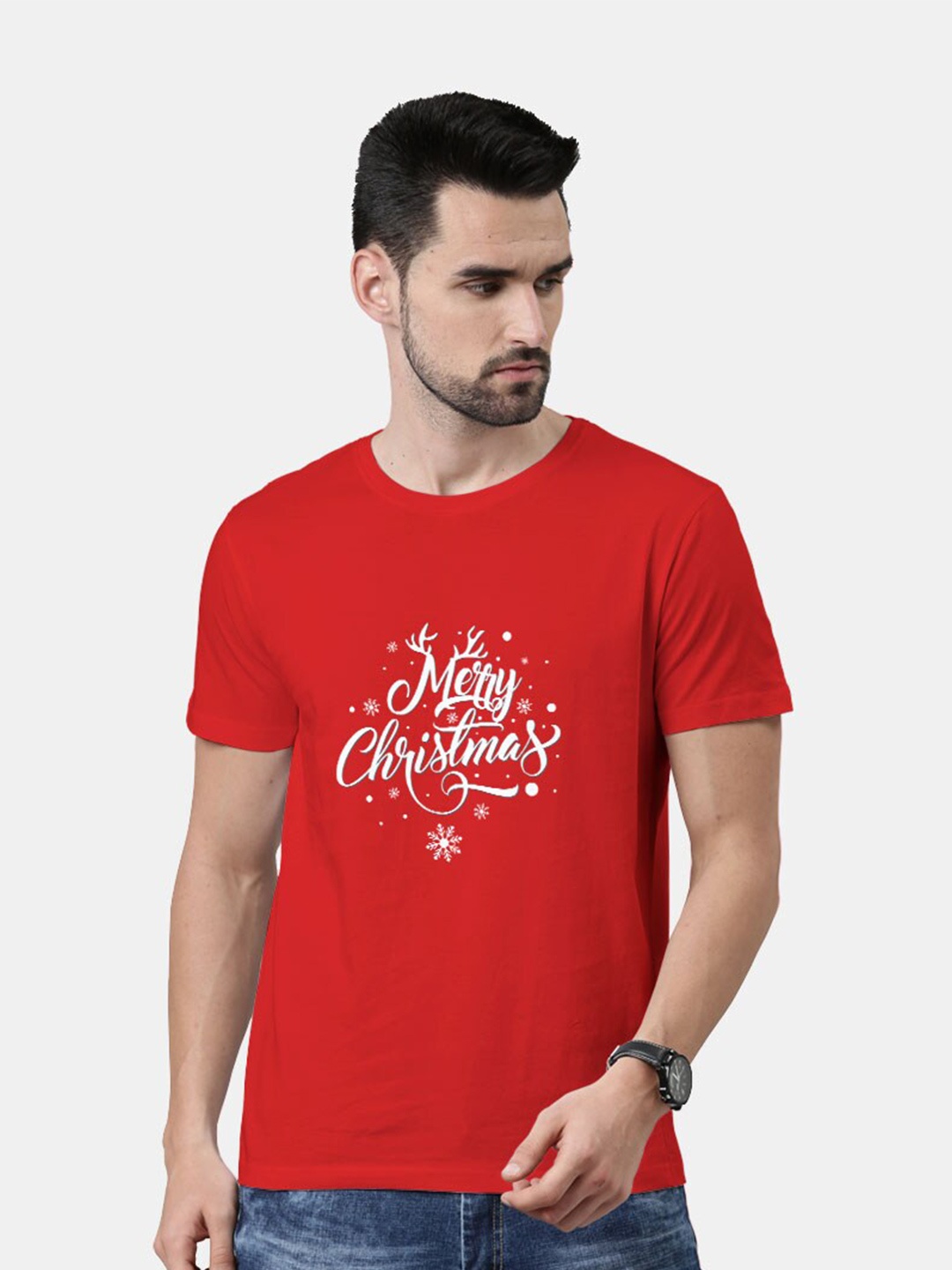 

macmerise Men Red Typography Printed Bio Finish T-shirt