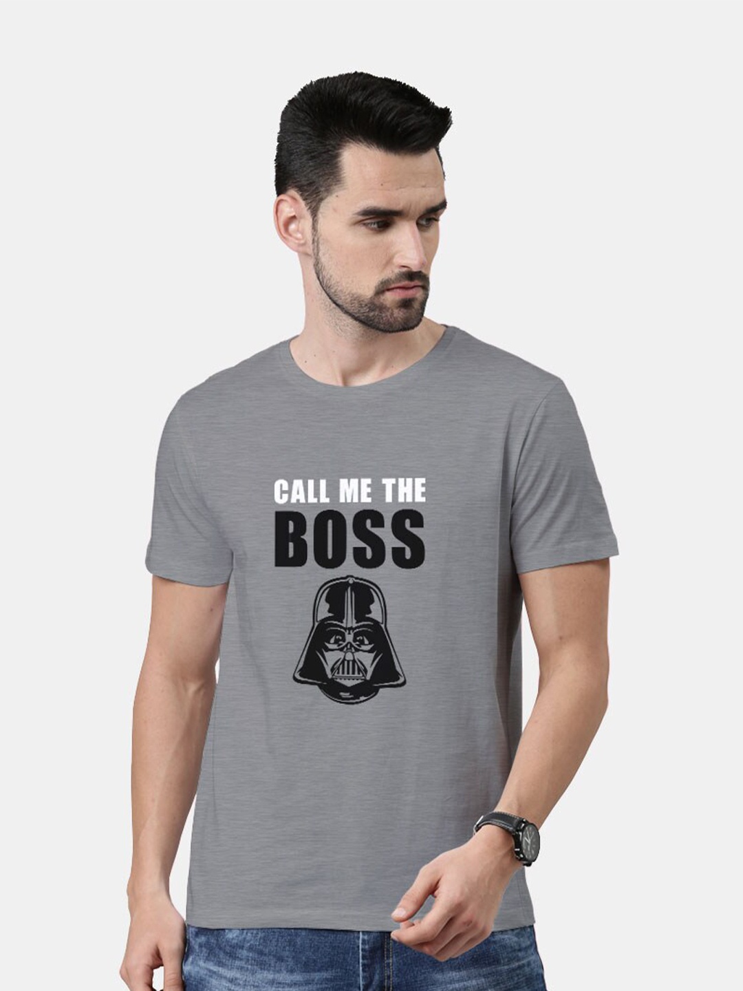 

macmerise Men Grey & Black Typography Printed T-shirt