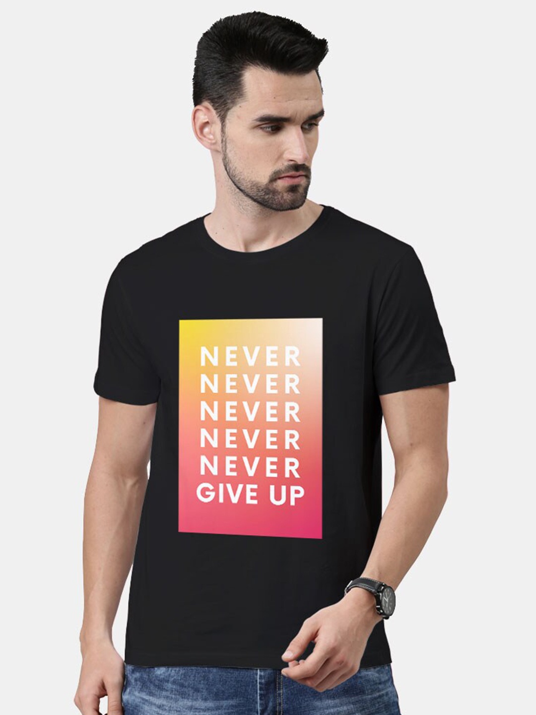 

macmerise Men Black Typography Printed Bio Finish T-shirt