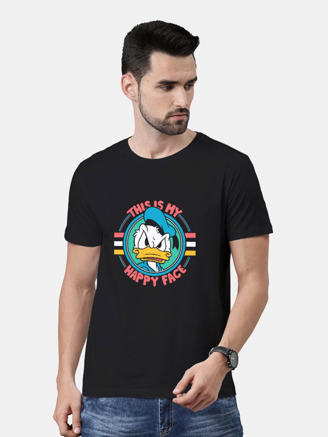

macmerise Men Black & Blue Donald Duck Printed Bio Finish T-shirt