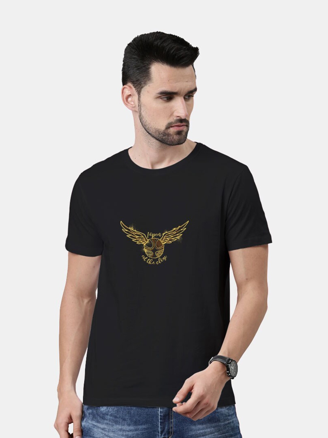 

macmerise Men Black Printed Bio Finish T-shirt