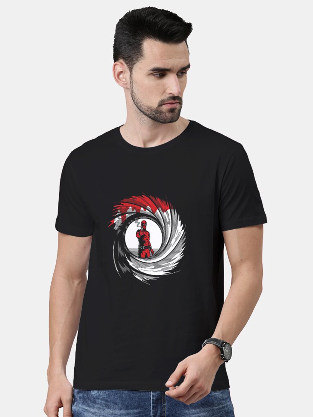 

macmerise Men Black Printed Bio Finish T-shirt