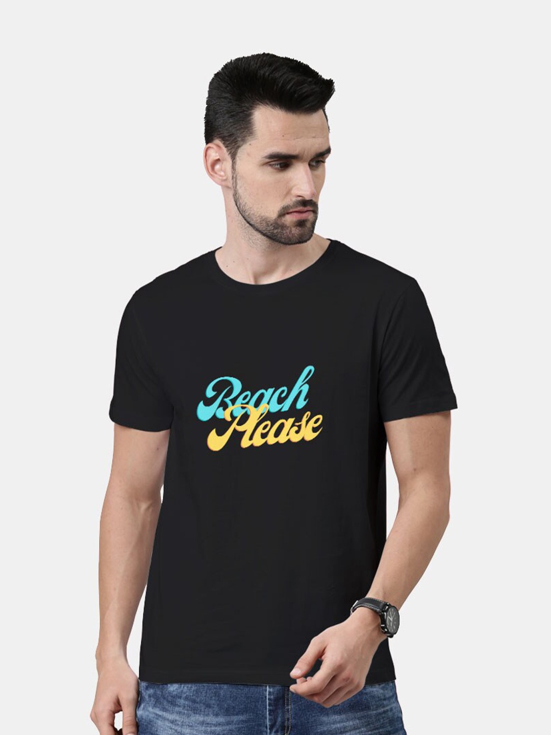 

macmerise Men Black Typography Printed Cotton Bio Finish T-shirt