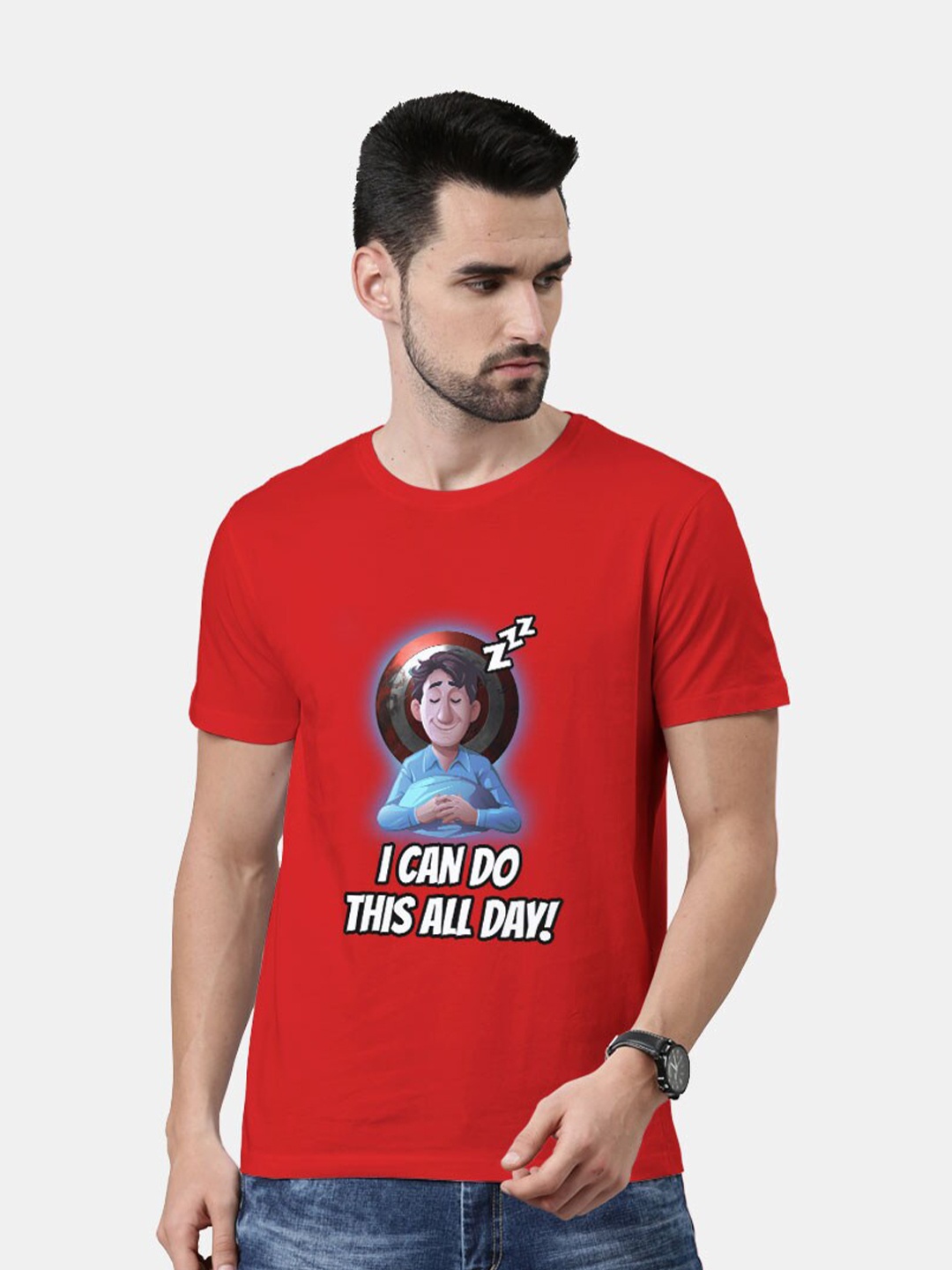 

macmerise Men Red Typography Printed T-shirt