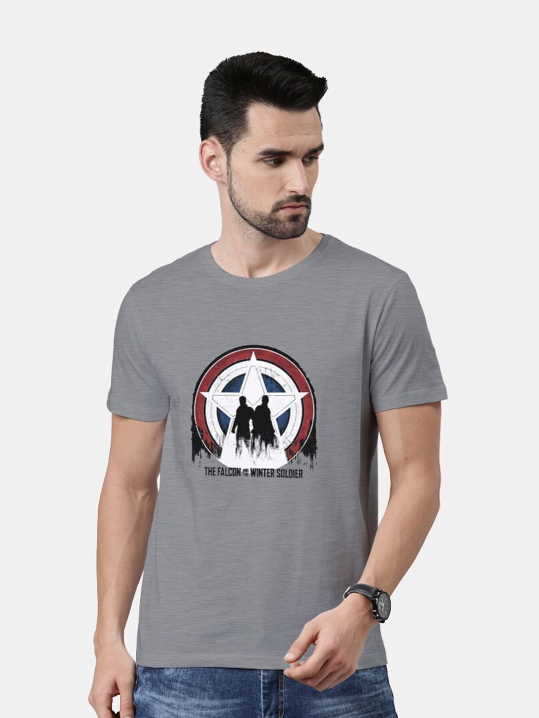 

macmerise Men Grey Captain America Printed Bio Finish T-shirt