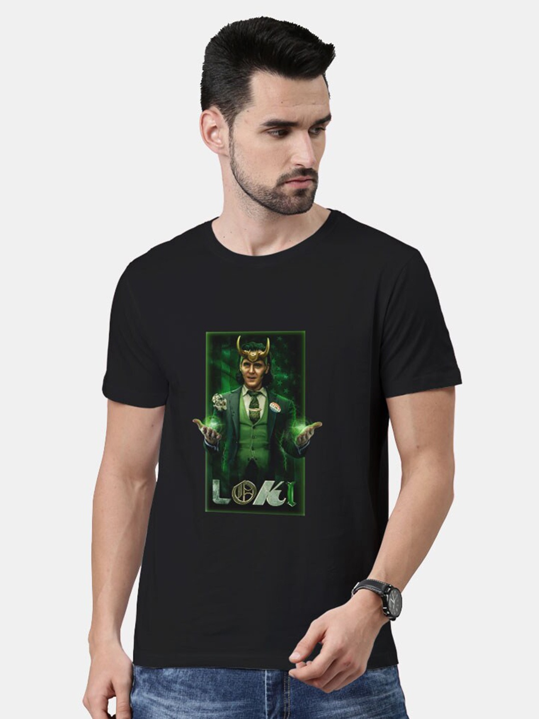 

macmerise Men Black Printed Bio Finish T-shirt