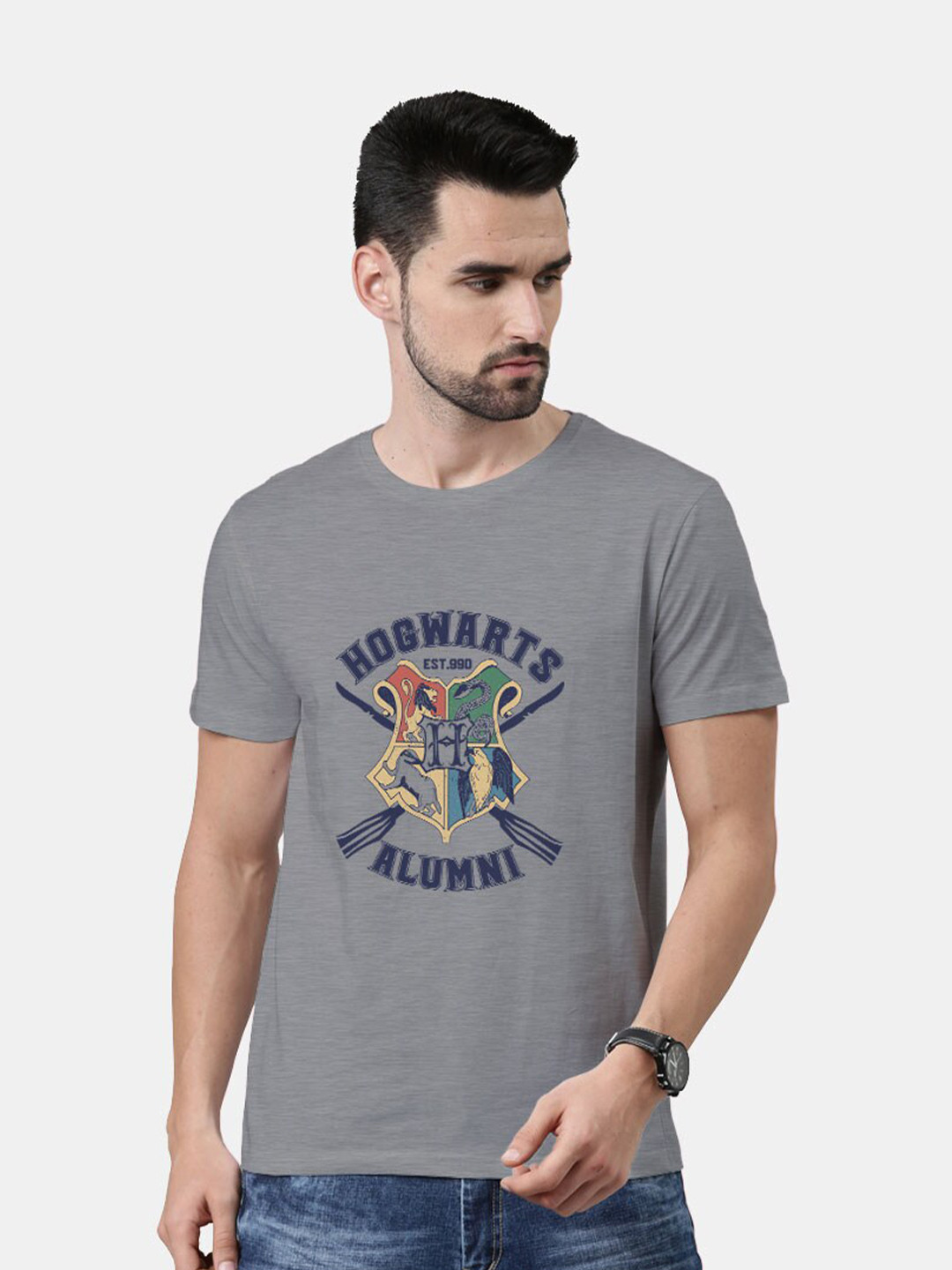 

macmerise Men Grey Printed Bio Finish T-shirt