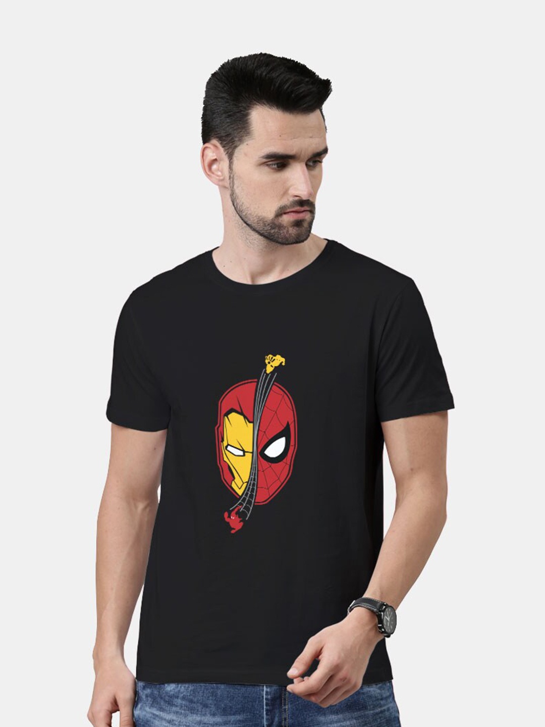 

macmerise Men Black Spider-Man Printed Bio Finish T-shirt
