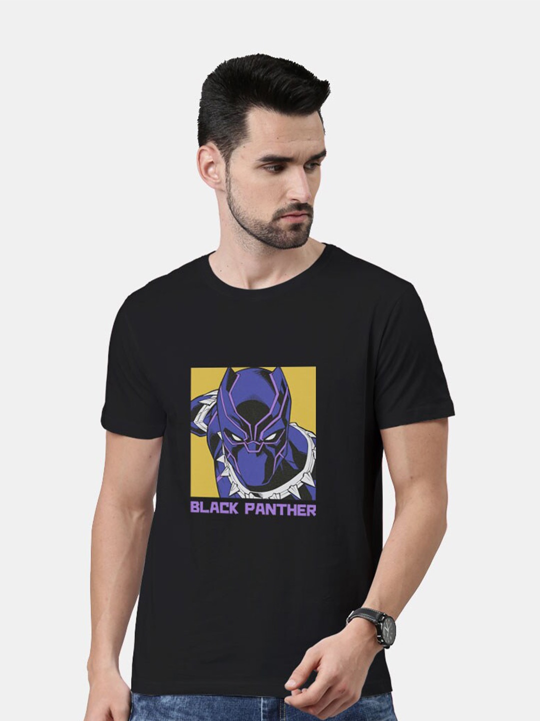 

macmerise Men Black Printed Cotton Bio Finish T-shirt