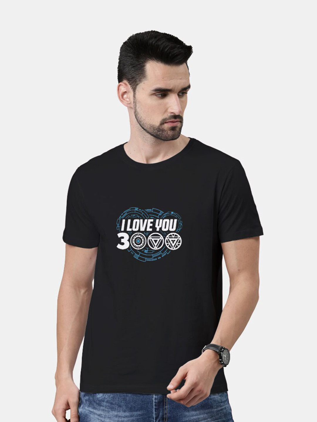 

macmerise Men Black Typography Iron Man Bio Finish T-shirt