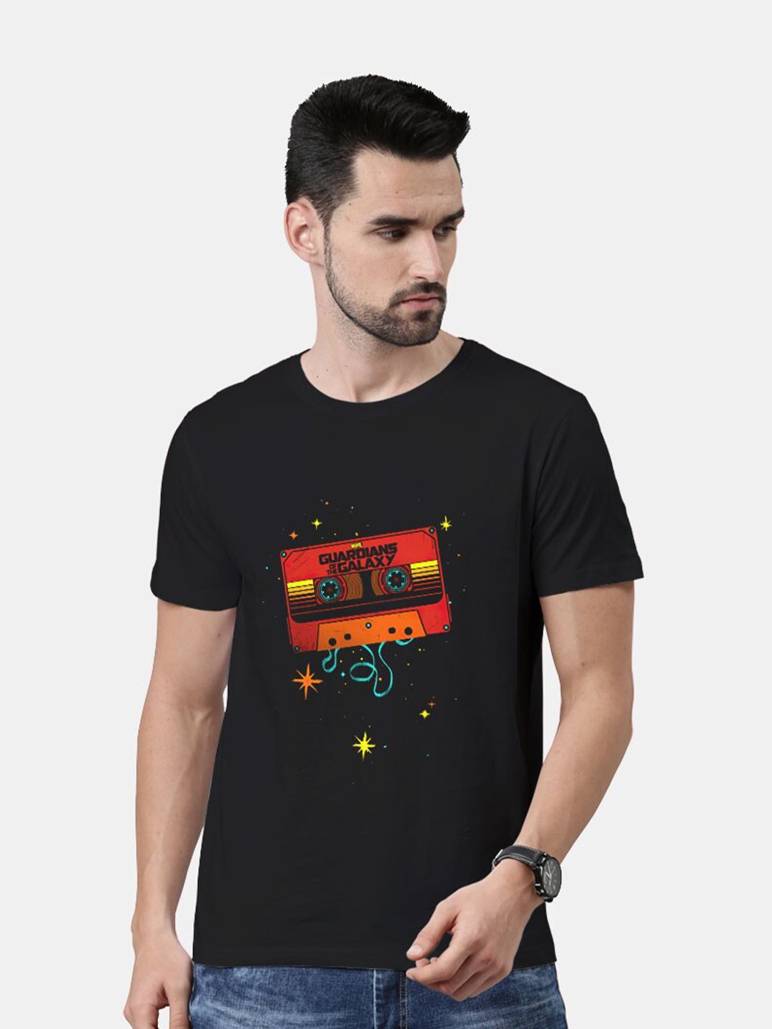 

macmerise Men Black Printed Bio Finish Cotton T-shirt
