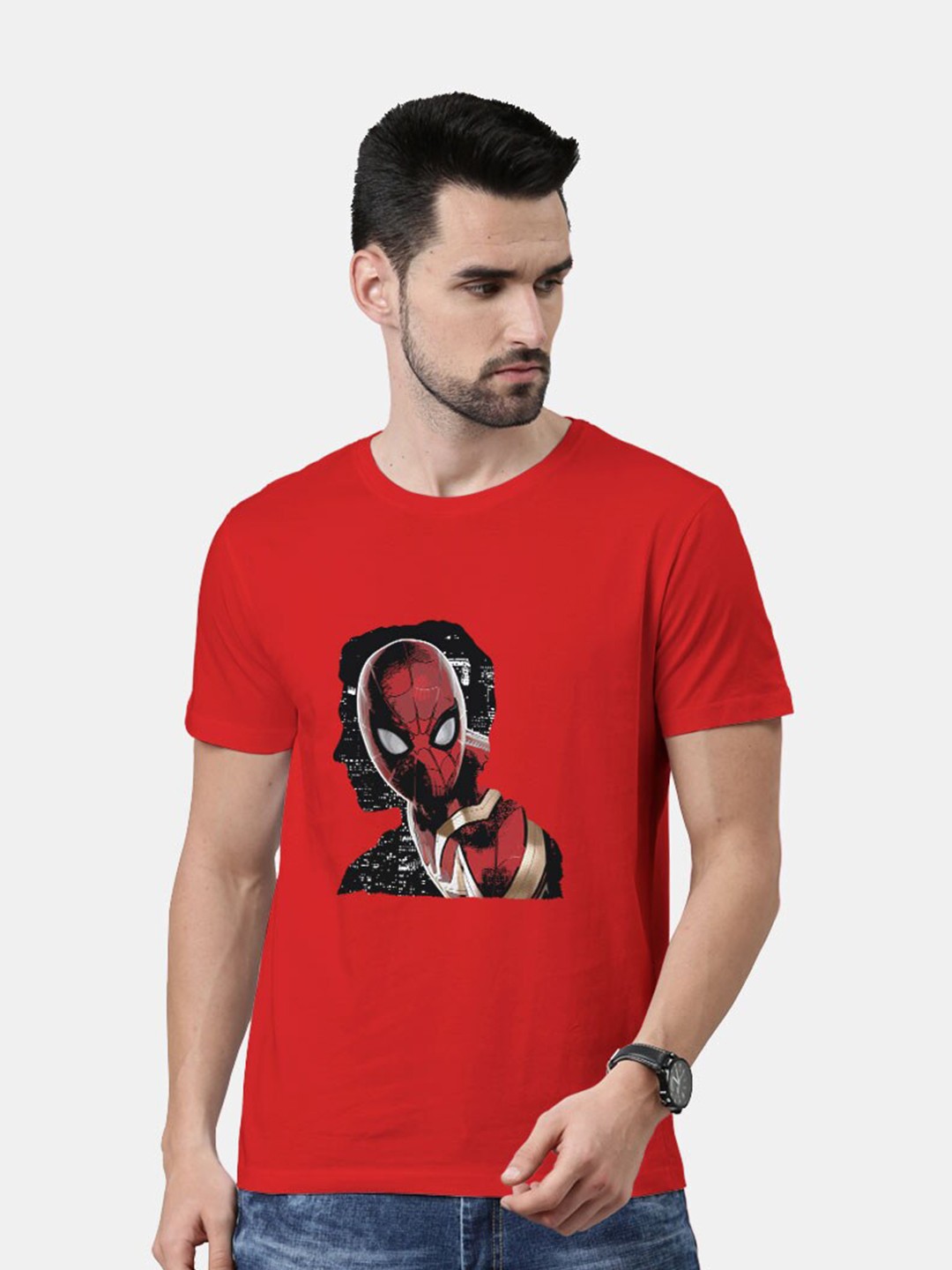

macmerise Men Red & Black Printed Bio Finish T-shirt