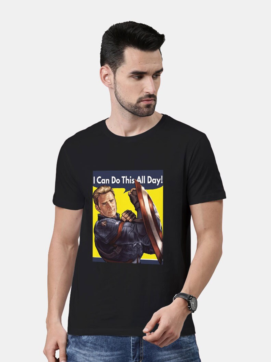

macmerise Men Black & Yellow Printed Bio Finish T-shirt