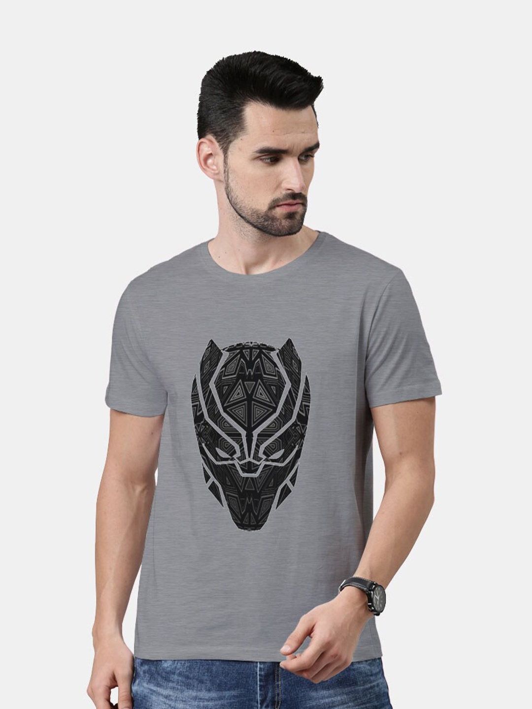 

macmerise Men Grey Printed Cotton Bio Finish T-shirt