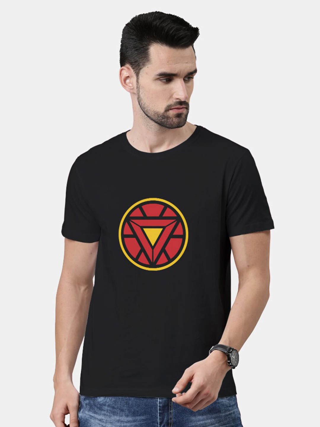 

macmerise Men Black Printed Cotton Bio Finish T-shirt