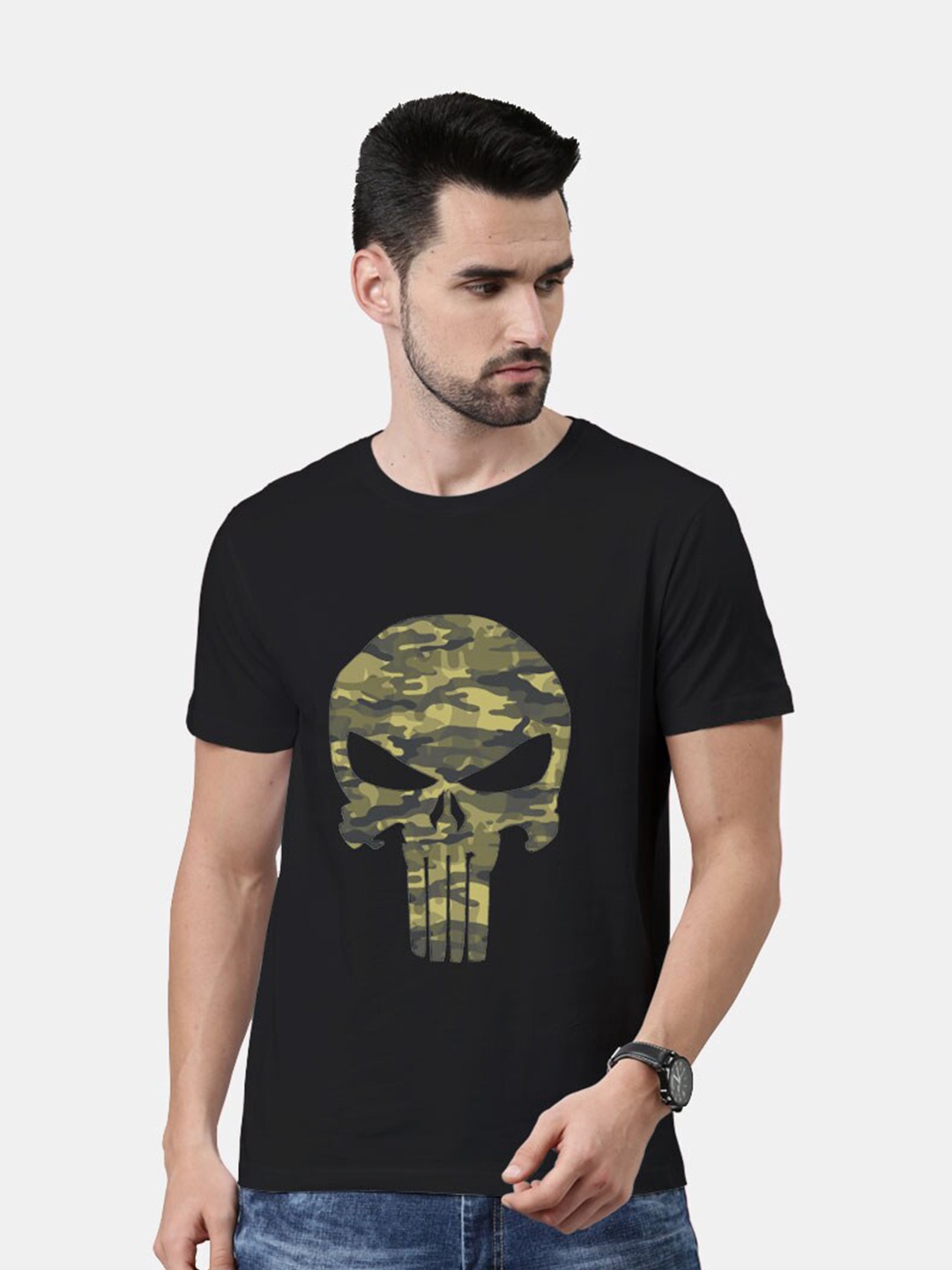 

macmerise Men Black Camouflage Printed Cotton Bio Finish T-shirt