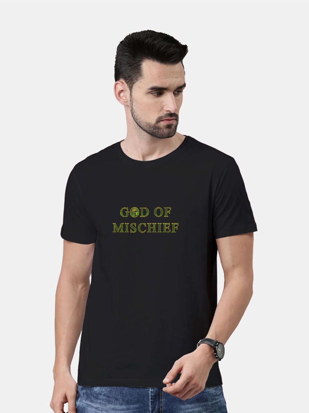 

macmerise Men Black Typography Printed Bio Finish Cotton T-shirt