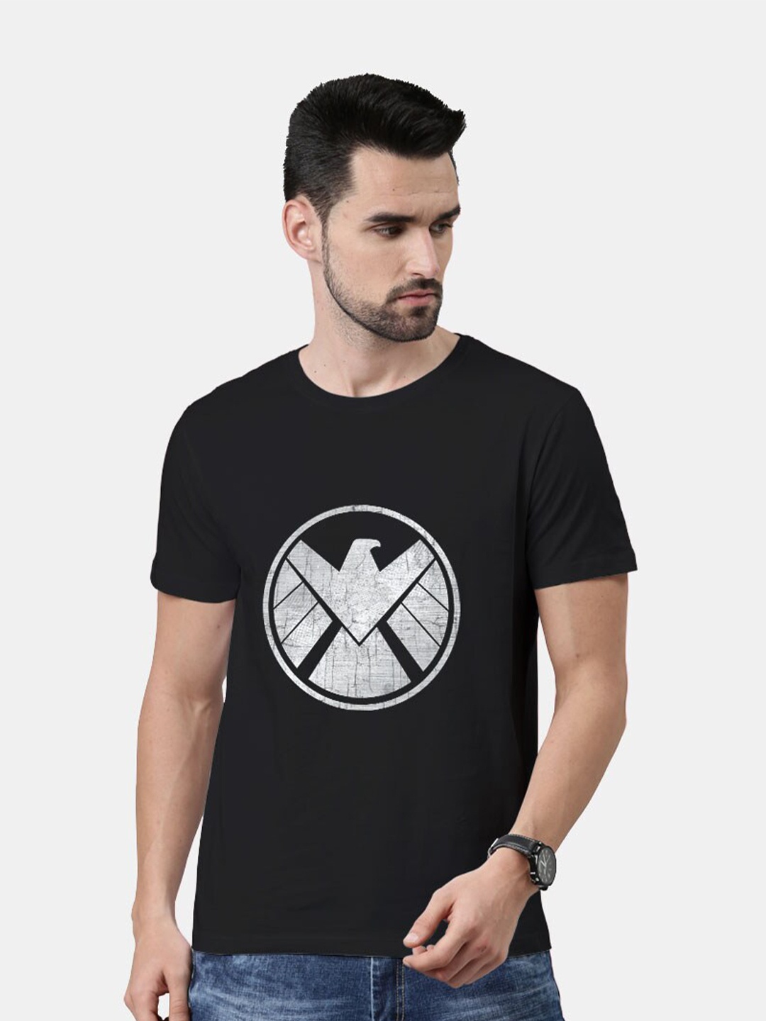 

macmerise Men Black Printed Bio Finish T-shirt