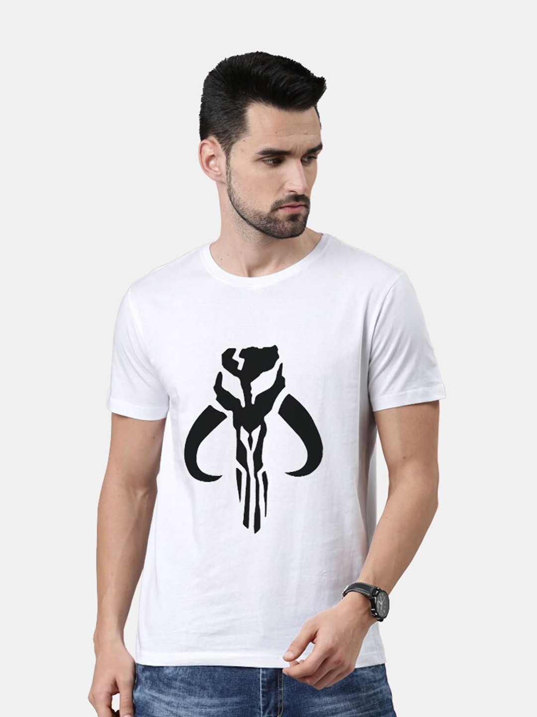 

macmerise Men White Printed Cotton T-shirt