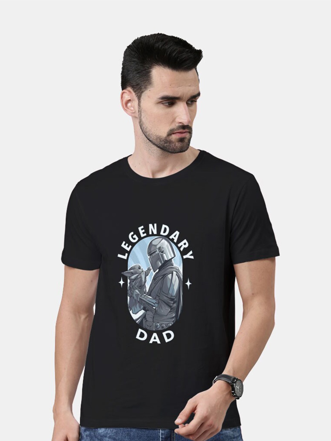 

macmerise Men Black Printed Mandalorian Dad Bio Finish T-shirt