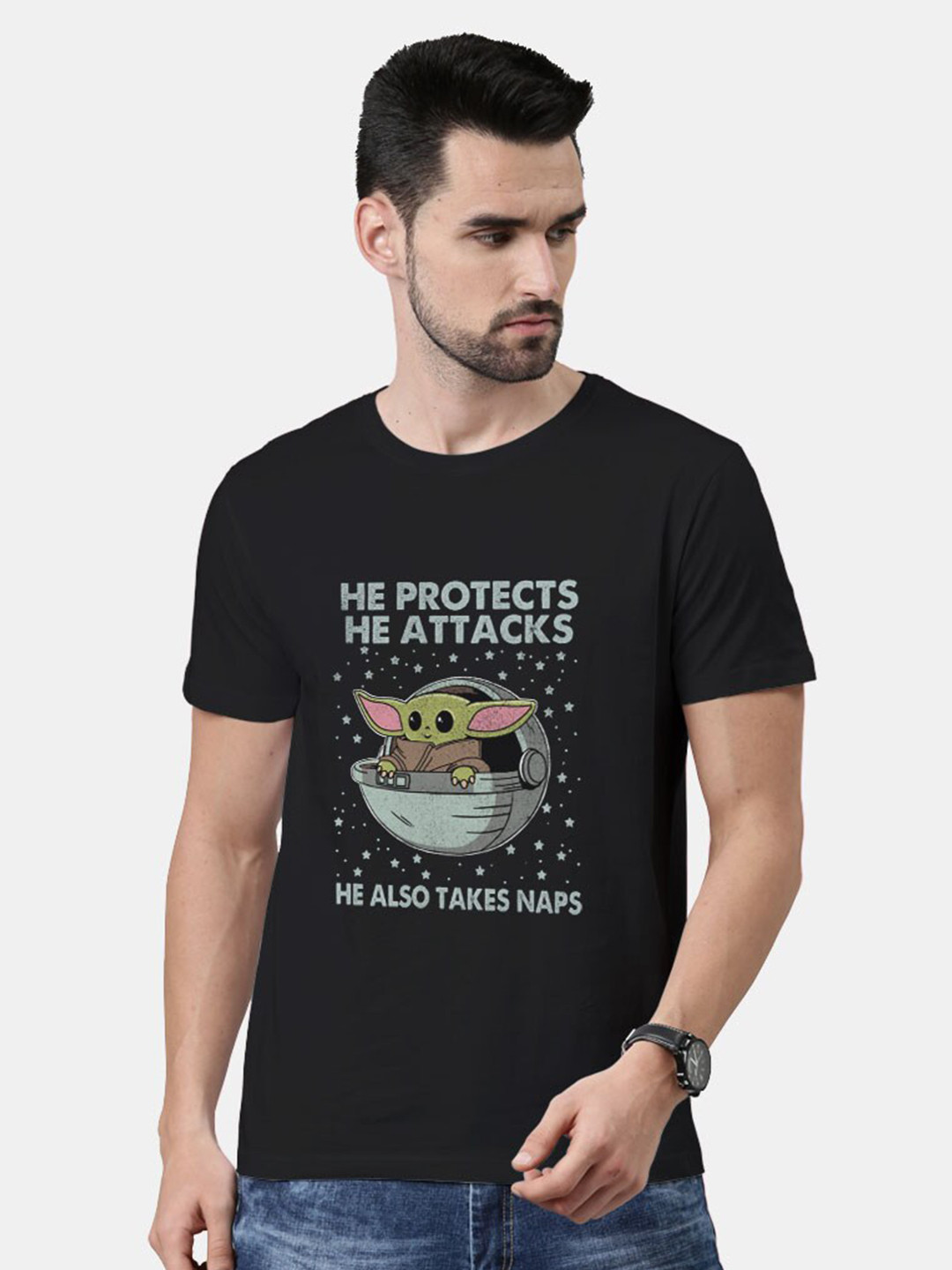 

macmerise Men Black Typography Printed Bio Finish Cotton T-shirt