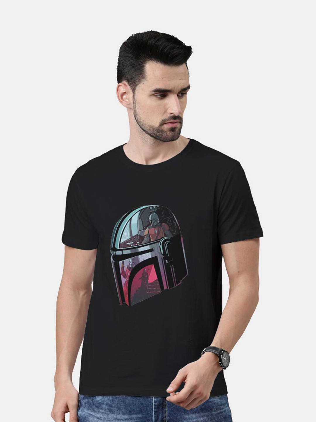 

macmerise Men Black Printed Bio Finish T-shirt