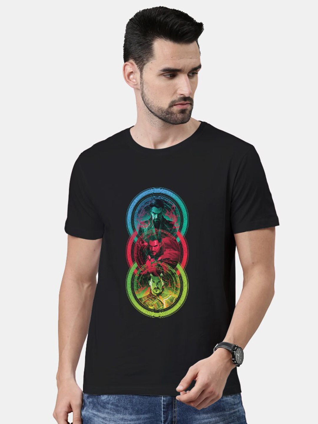 

macmerise Men Black Printed Bio Finish T-shirt