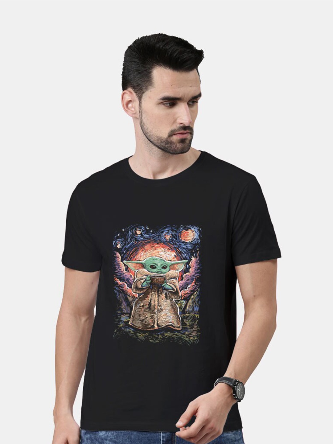 

macmerise Men Black Printed Bio Finish T-shirt