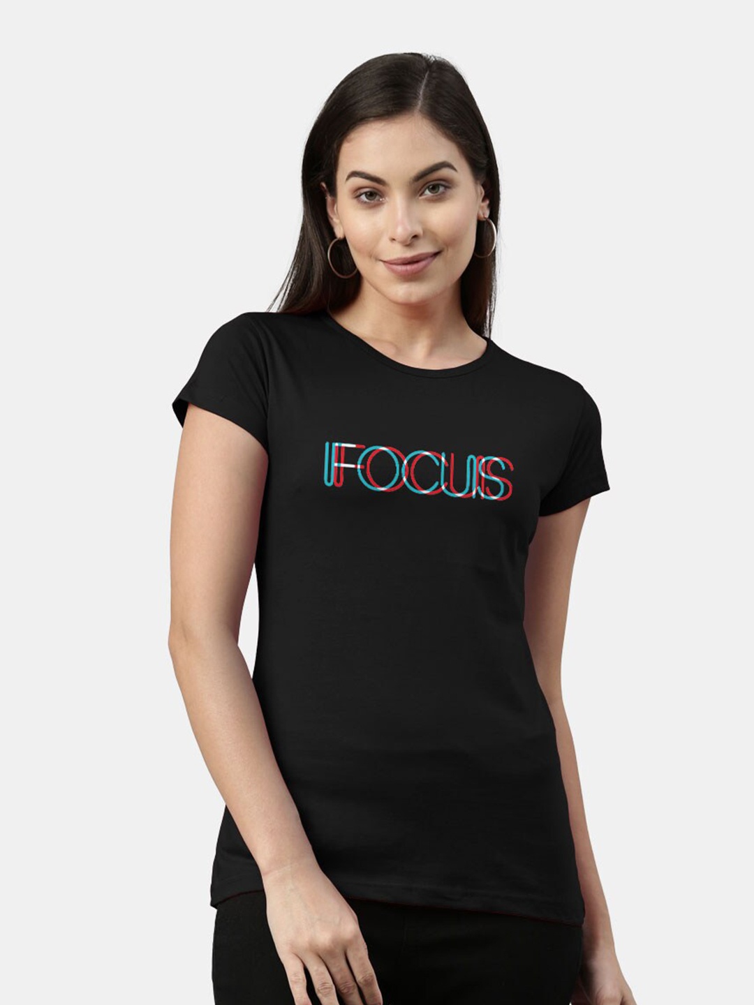 

macmerise Women Black Typography Printed Bio Finish T-shirt