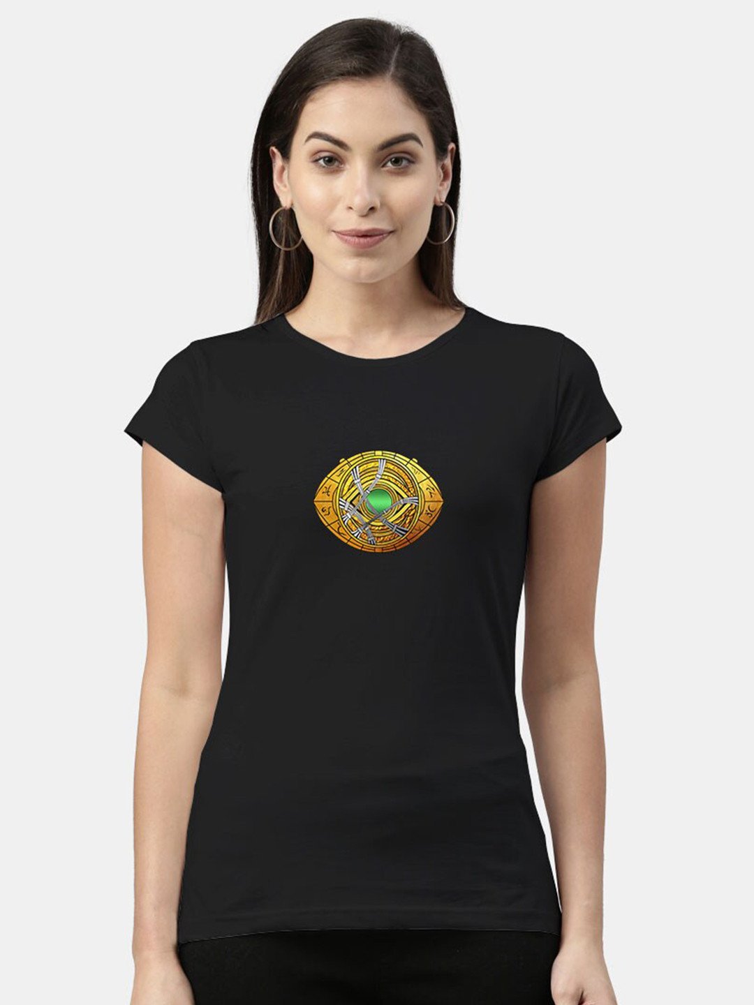 

macmerise Women Black Printed Bio Finish T-shirt