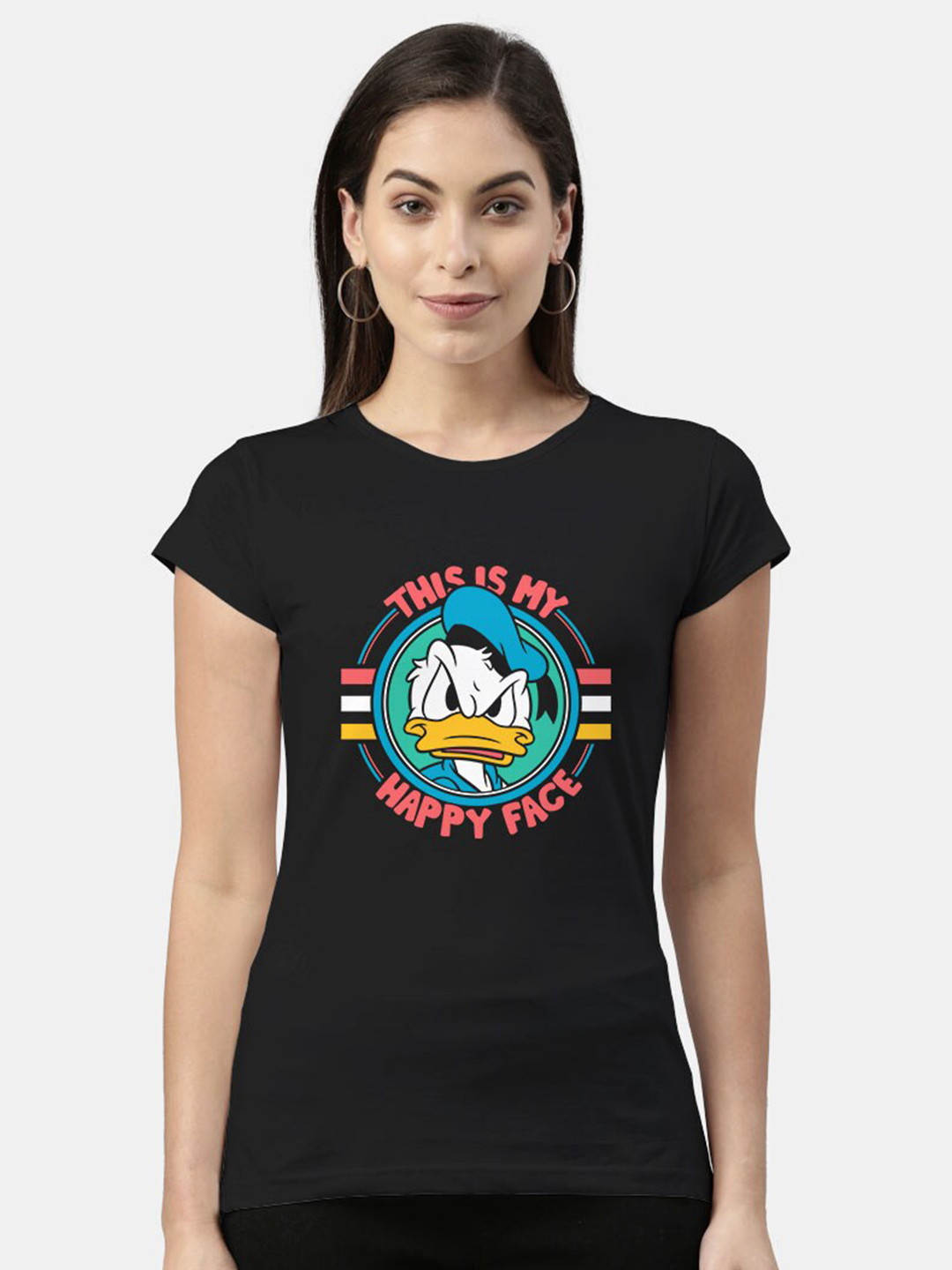 

Macmerise Women Black Donald Duck Printed Bio Finish T-shirt