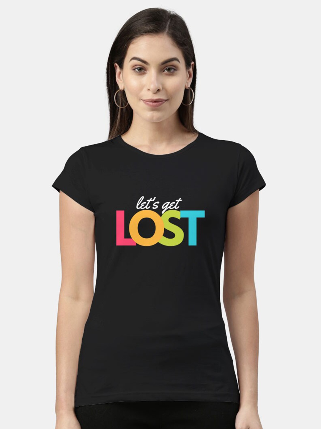 

macmerise Women Black Typography Printed Bio Finish T-shirt