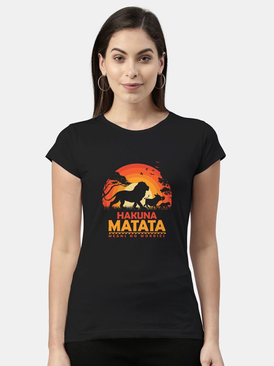 

Macmerise Women Black Lion King Printed Extended Sleeves Bio Finish T-shirt