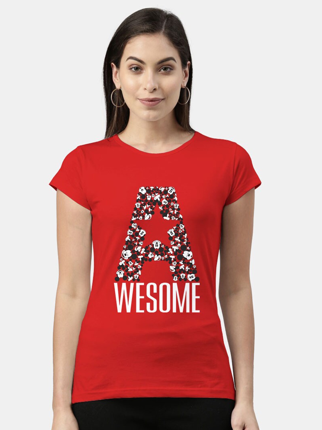 

macmerise Women Red Typography Printed Bio Finish T-shirt