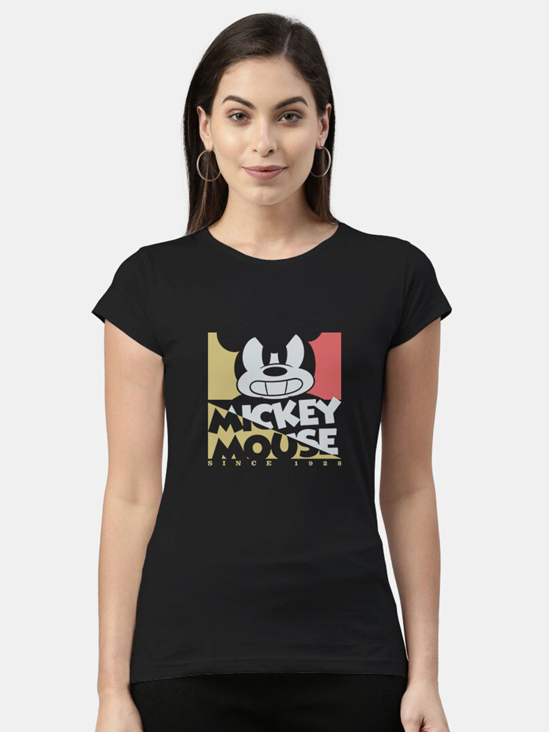 

Macmerise Women Black Print Extended Sleeves The Original Mickey Mouse Bio Finish T-shirt