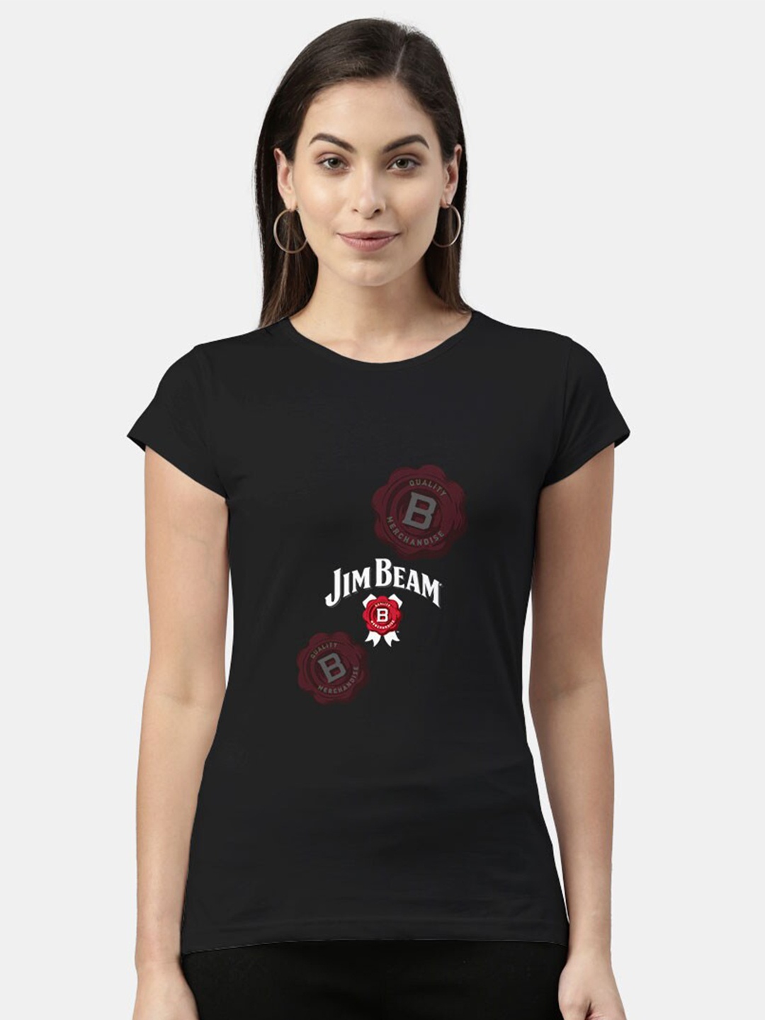 

macmerise Women Black Printed Bio Finish Applique T-shirt