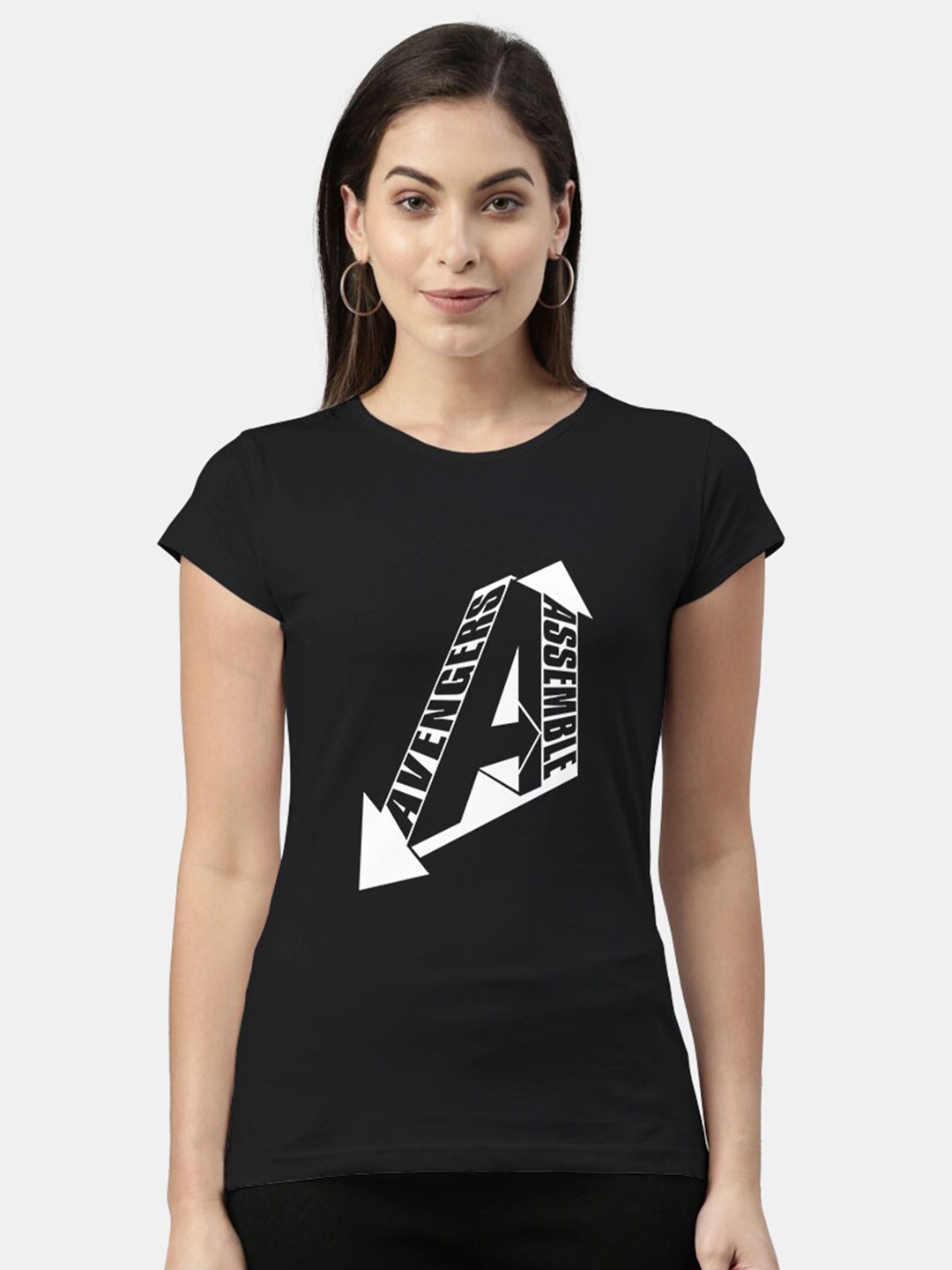 

Macmerise Women's Black Cotton T-shirt - Avengers Assemble Emblem