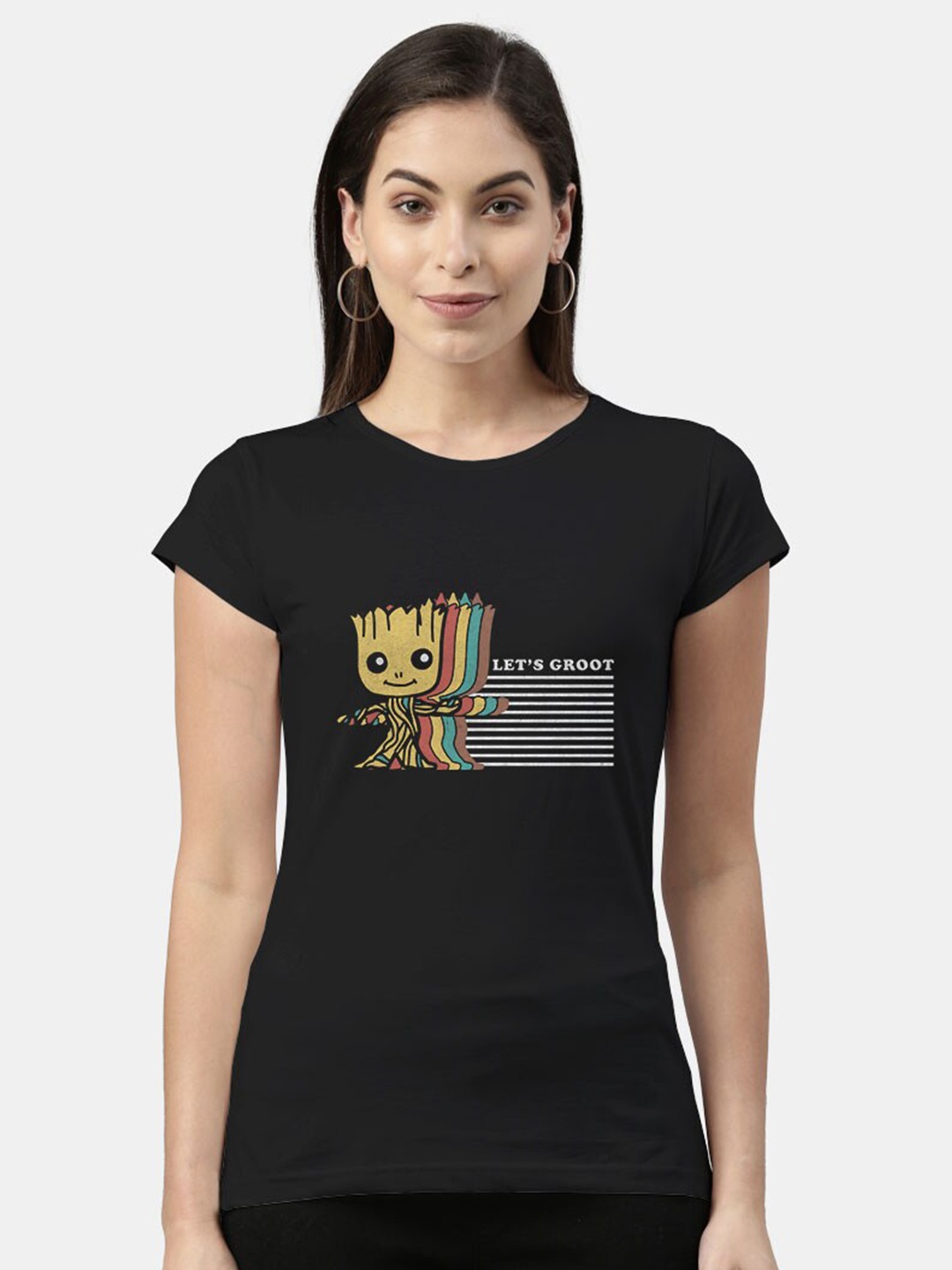 

macmerise Women Black Printed Cotton T-shirt