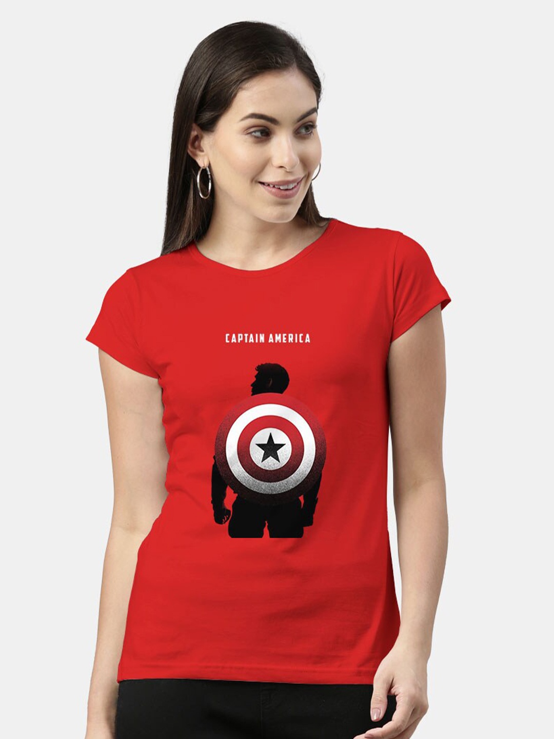 

macmerise Women Red Classic Captains Shield Printed Bio Finish T-shirt