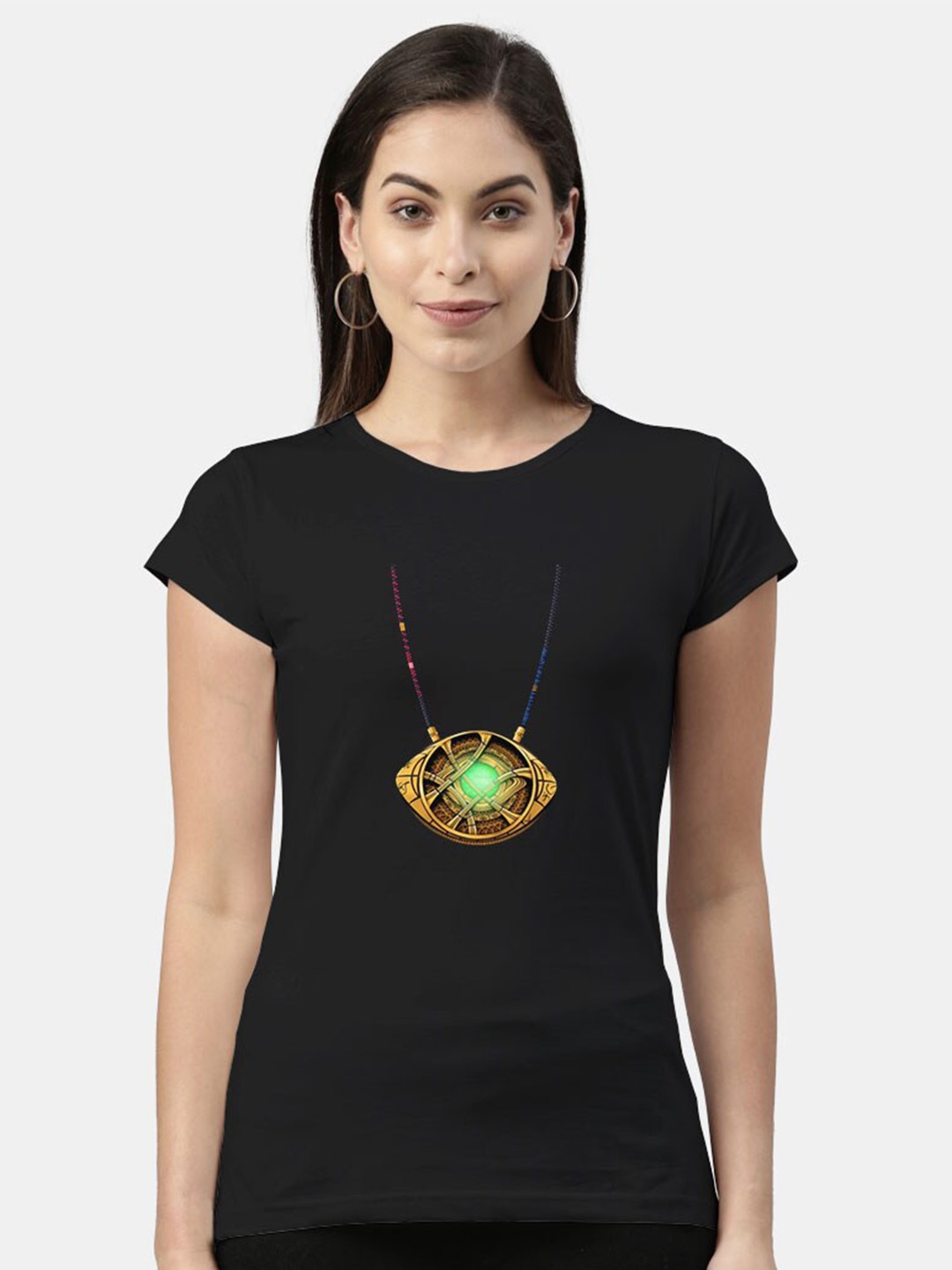 

macmerise Women Black Printed Bio Finish T-shirt