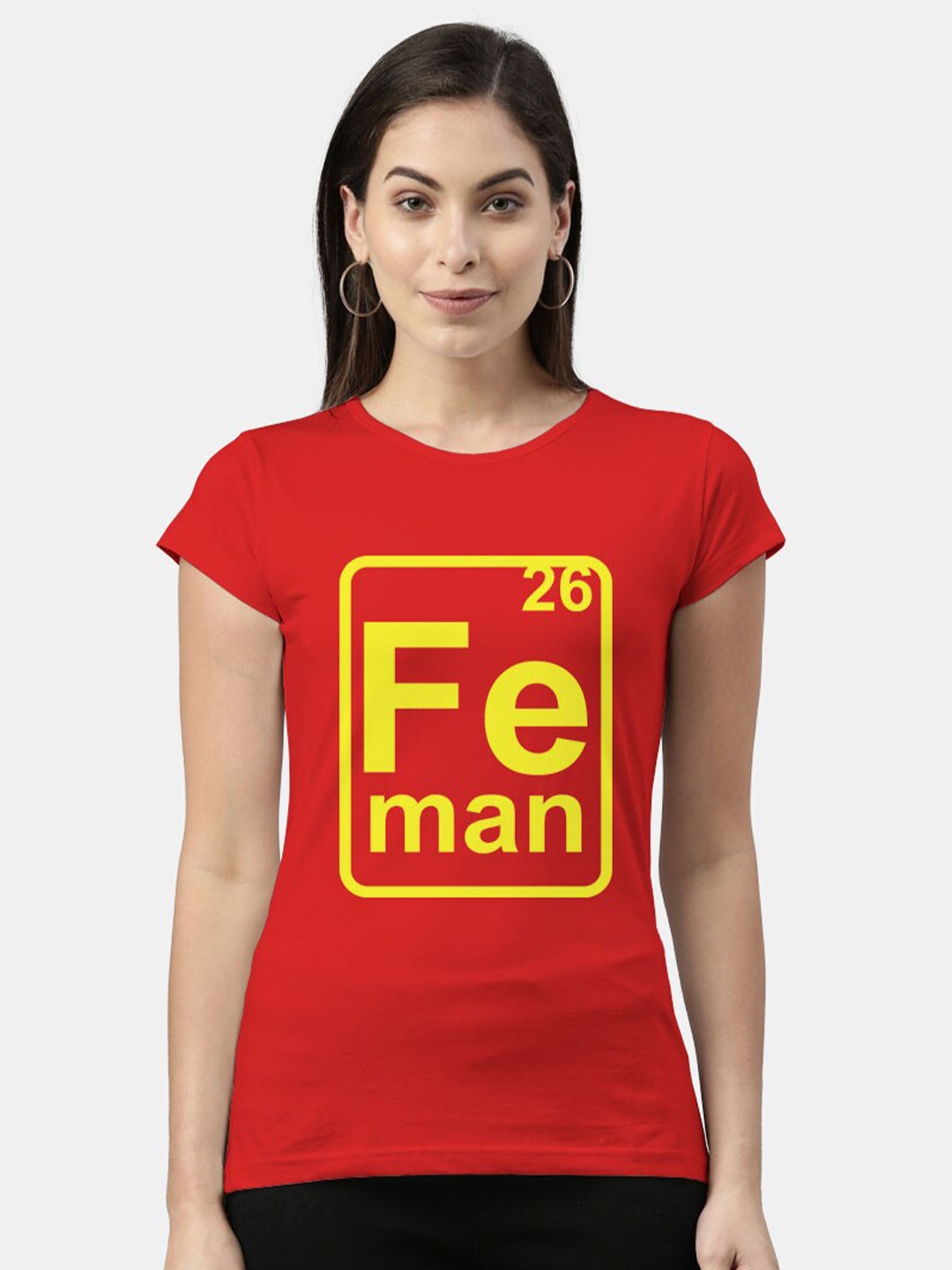 

macmerise Women Red Typography Printed Bio Finish T-shirt