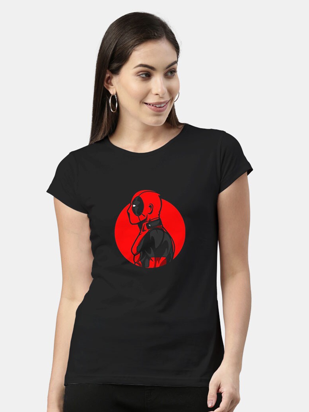 

macmerise Women Black & Red Printed Bio Finish T-shirt