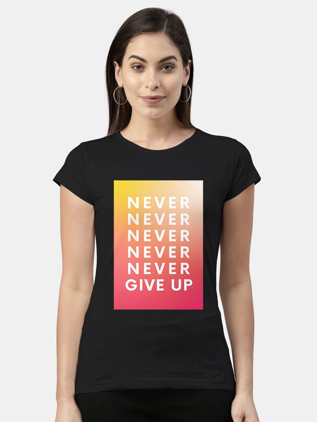 

macmerise Women Black Typography Printed Bio Finish T-shirt