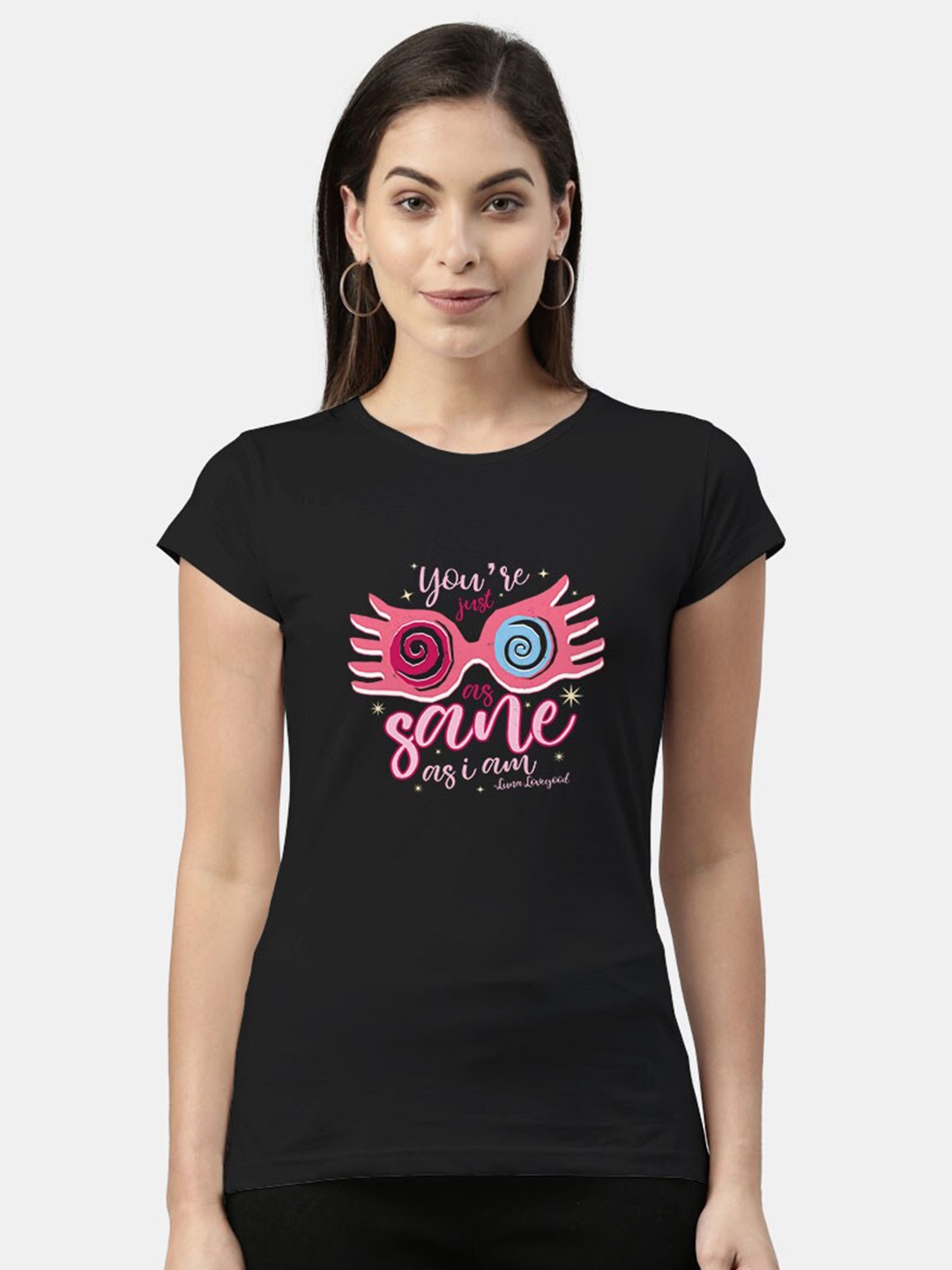 

macmerise Women Black Typography Printed Bio Finish T-shirt