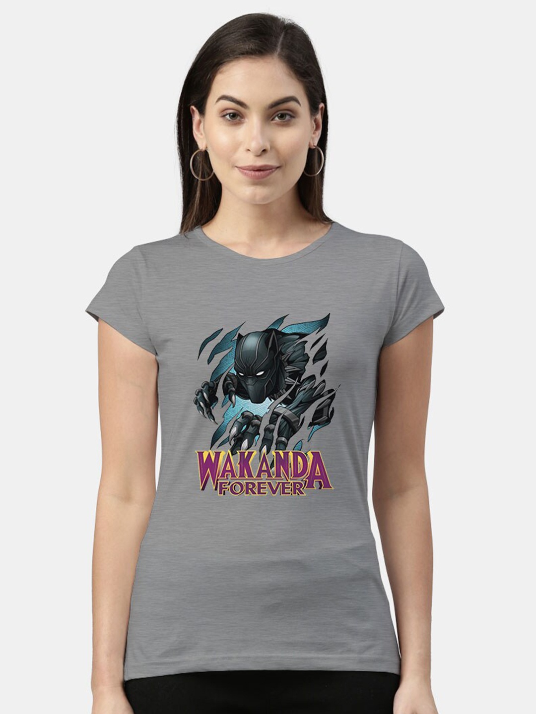 

macmerise Women Grey Printed Extended Sleeves Bio Finish T-shirt