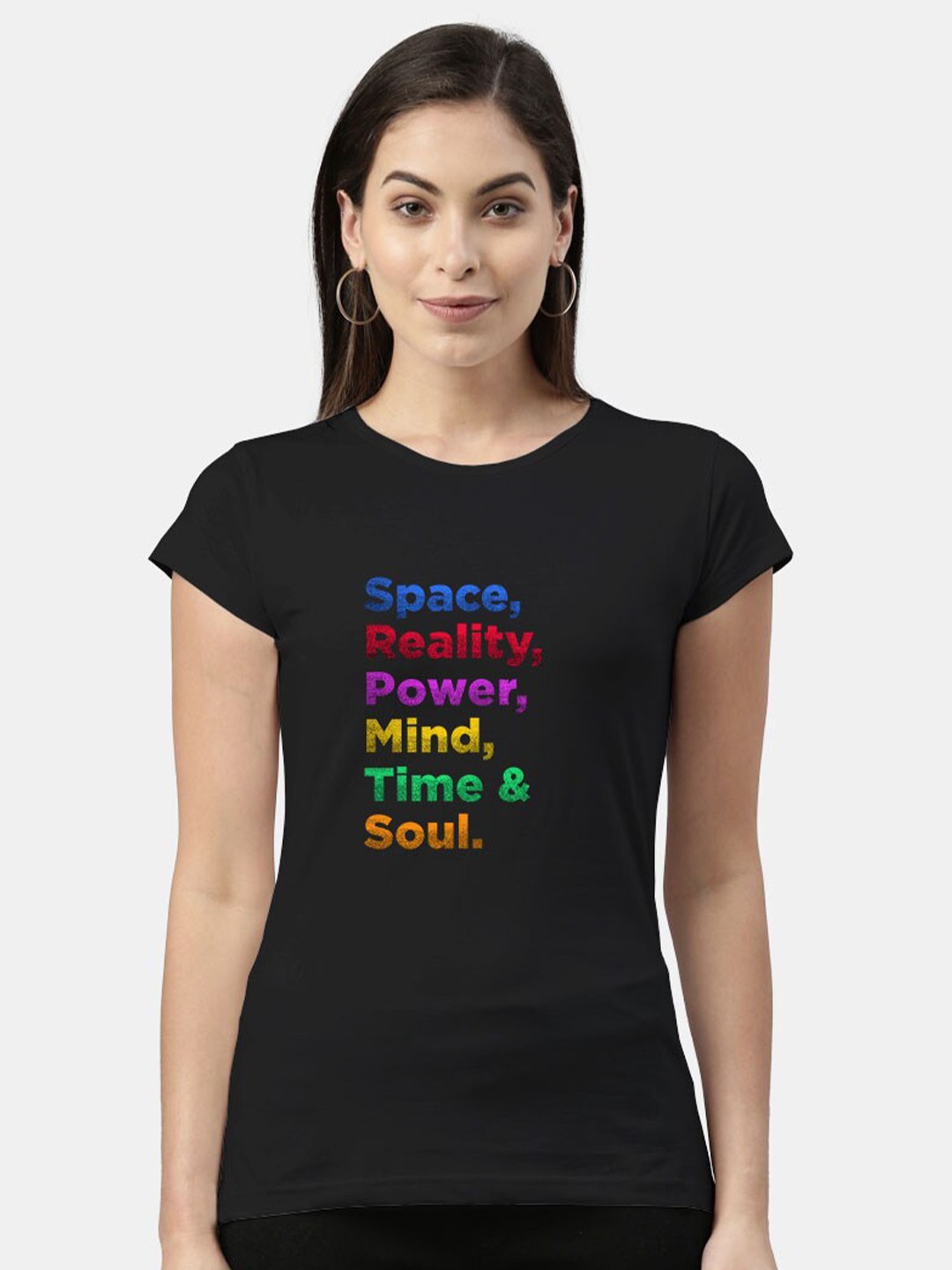 

macmerise Women Black Typography Printed Bio Finish T-shirt