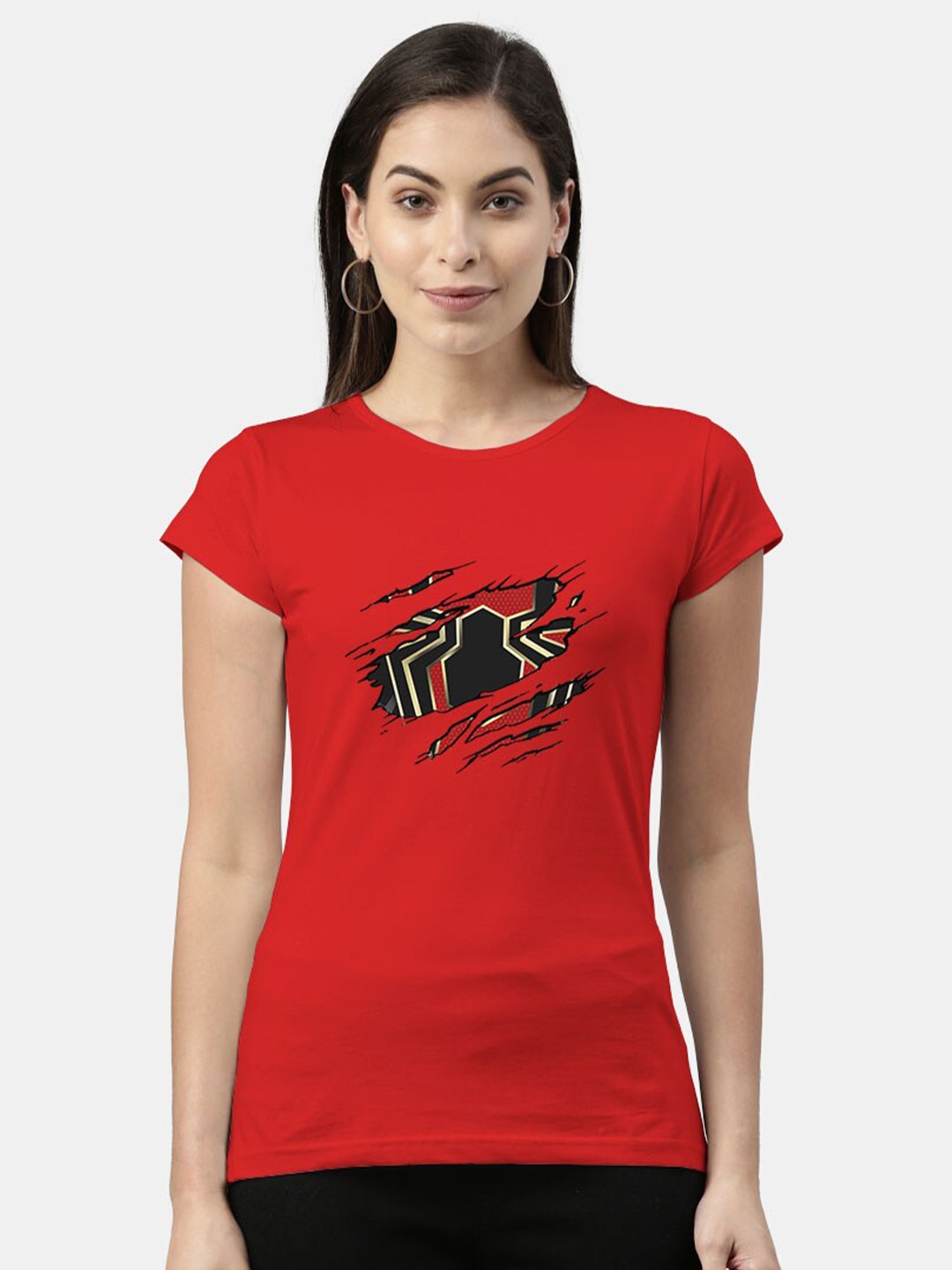 

macmerise Women Red Typography Printed Bio Finish T-shirt