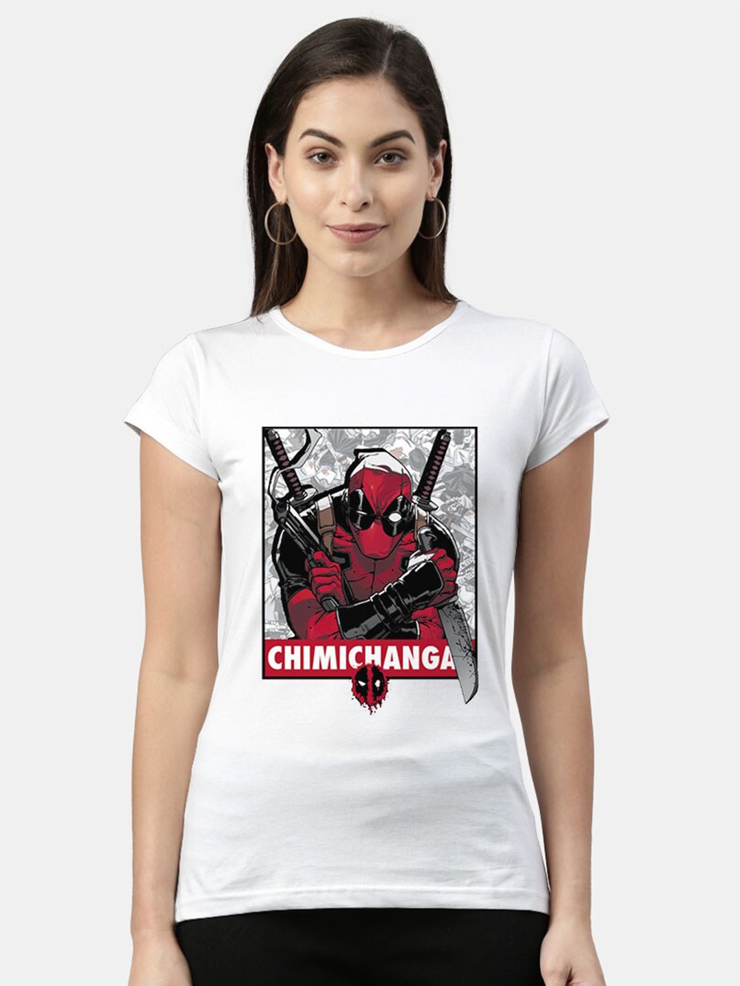 

macmerise Women White Deadpool Printed Bio Finish T-shirt