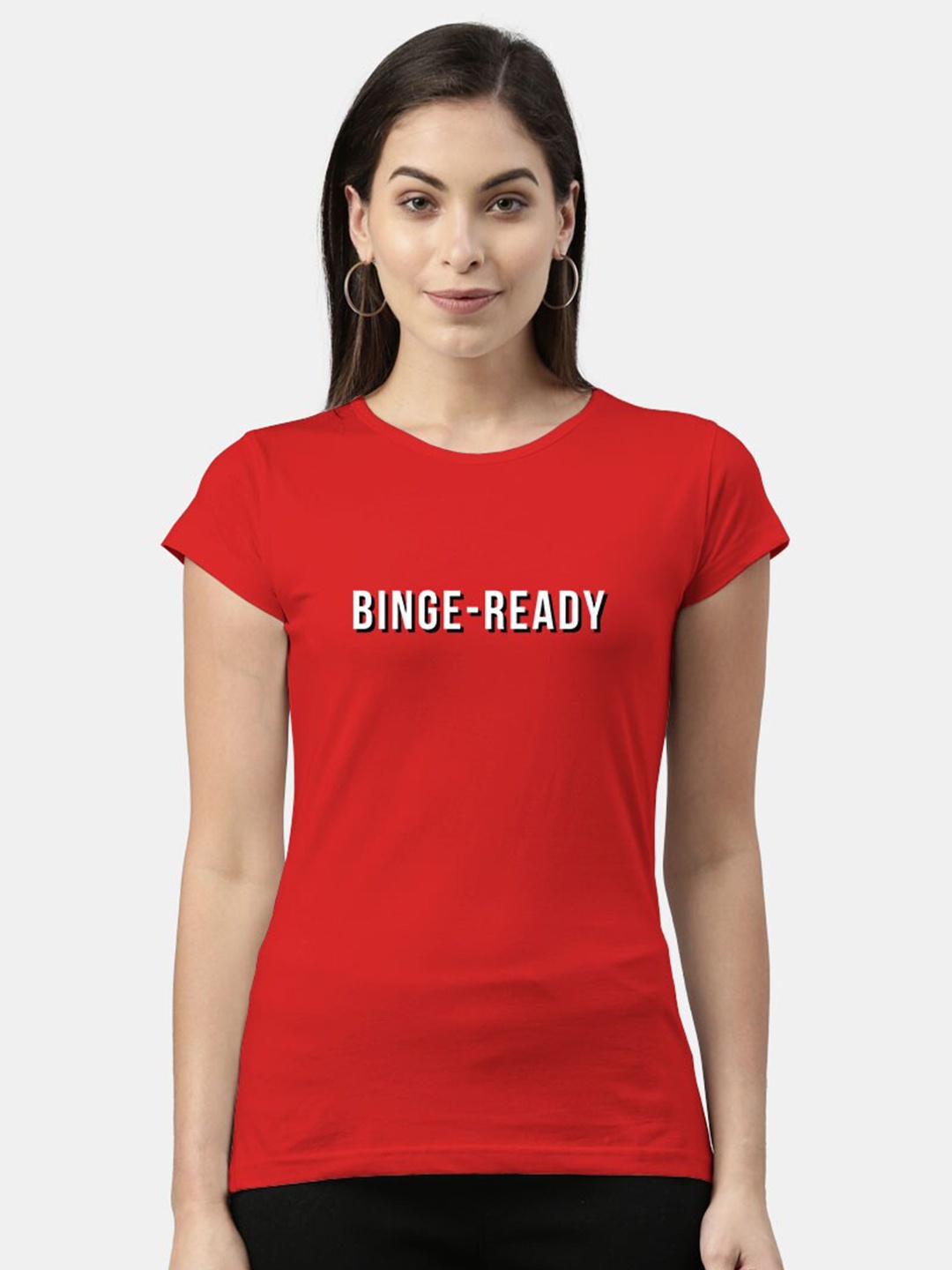 

macmerise Women Red Typography Printed Bio Finish T-shirt
