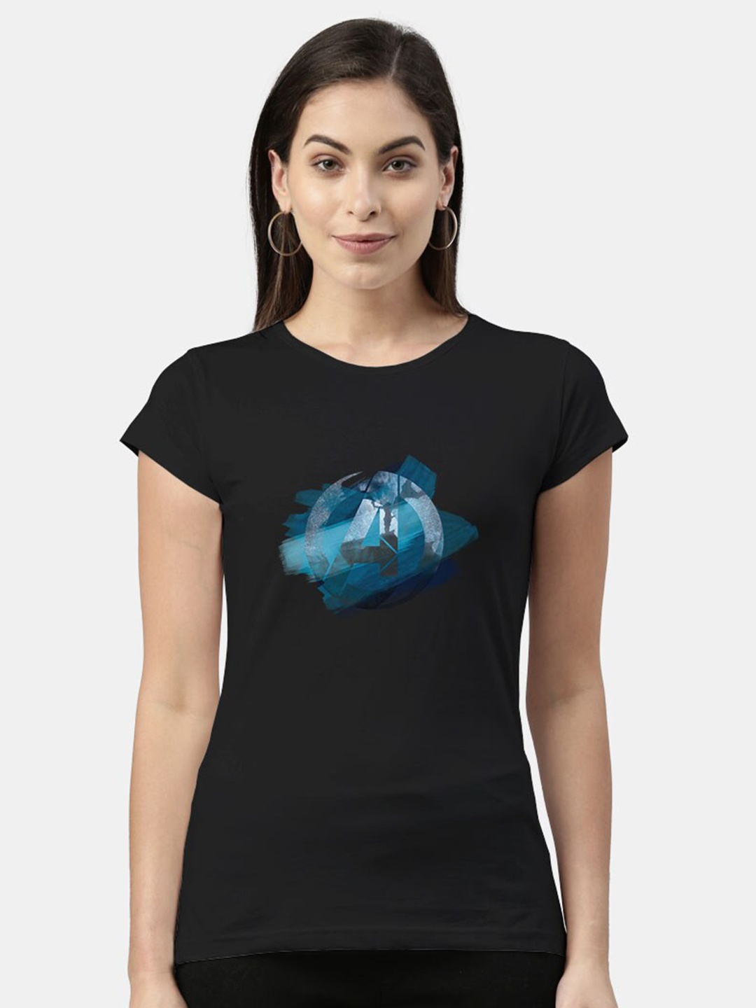 

macmerise Women Black & Blue Avengers Printed Extended Sleeves T-shirt